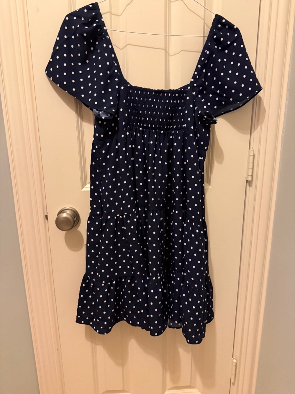 Draper James Babydoll,  Navy Blue dress with white dots.